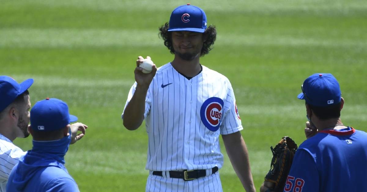 Cubs starting pitcher Yu Darvish was unable to settle into a groove in his 2020 regular season debut. (Credit: Matt Marton-USA TODAY Sports)