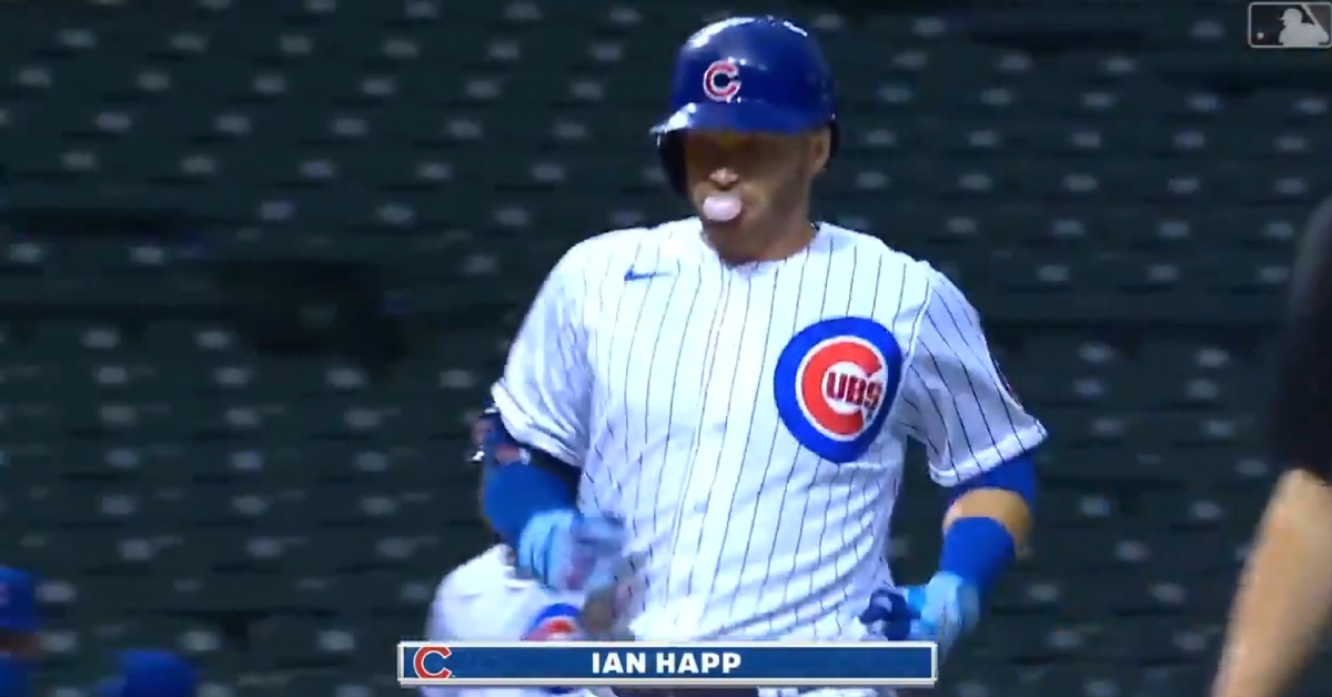 Cubs center fielder Ian Happ went yard in the bottom of the third on Saturday.