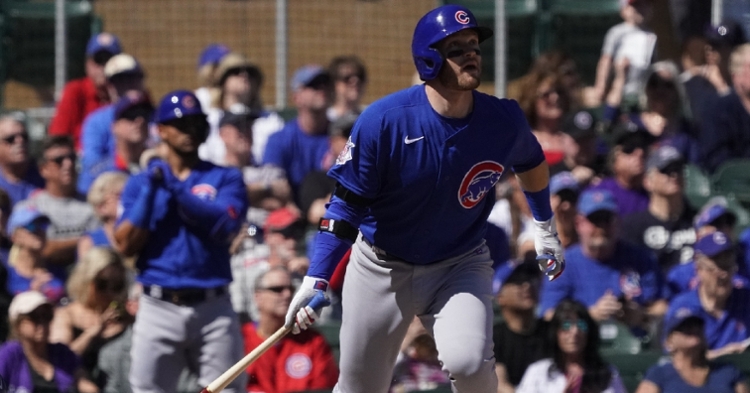 Ian Happ provided the Cubs with their first runs of the regular season with a two-run shot. (Credit: Rick Scuteri-USA TODAY Sports)