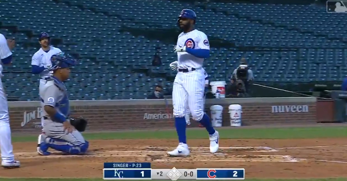 Jason Heyward went yard for the first time in the 2020 season with a 412-foot blast.