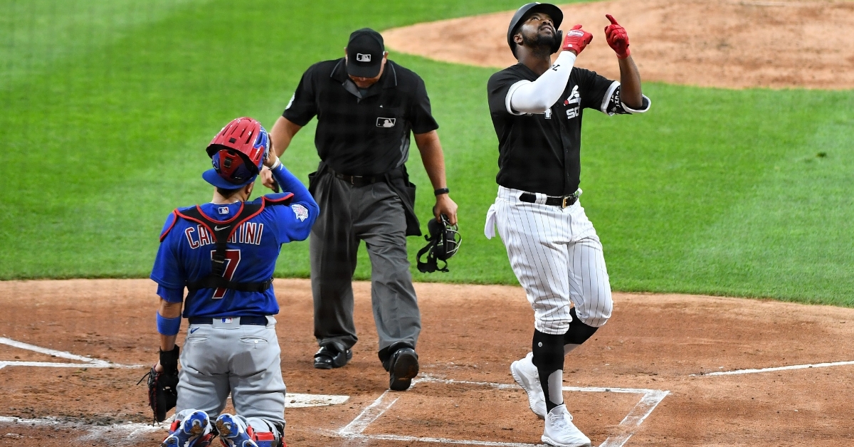 Eloy Jimenez crushed a grand slam in the bottom of the first, putting the White Sox ahead by five runs. (Credit: Mike Dinovo-USA TODAY Sports)