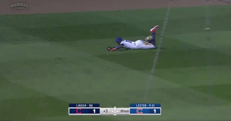 Cubs left fielder Cameron Maybin went airborne and pulled off an impressive diving catch.