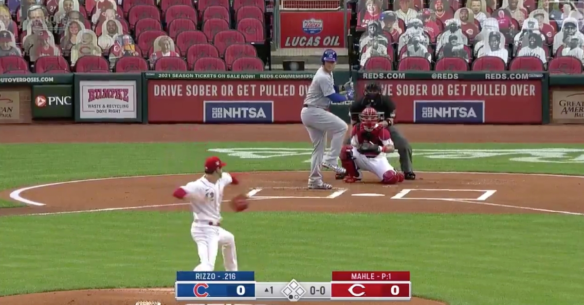 On the second pitch of Friday's game, Anthony Rizzo went yard off Reds pitcher Tyler Mahle.
