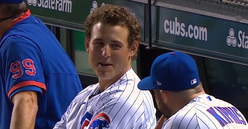 Anthony Rizzo joking around in the dugout