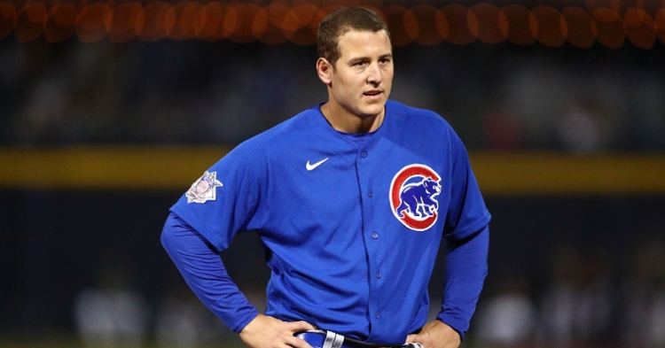 Anthony Rizzo is never shy about absorbing an inside pitch. (Credit: Mark Rebilas-USA TODAY Sports)