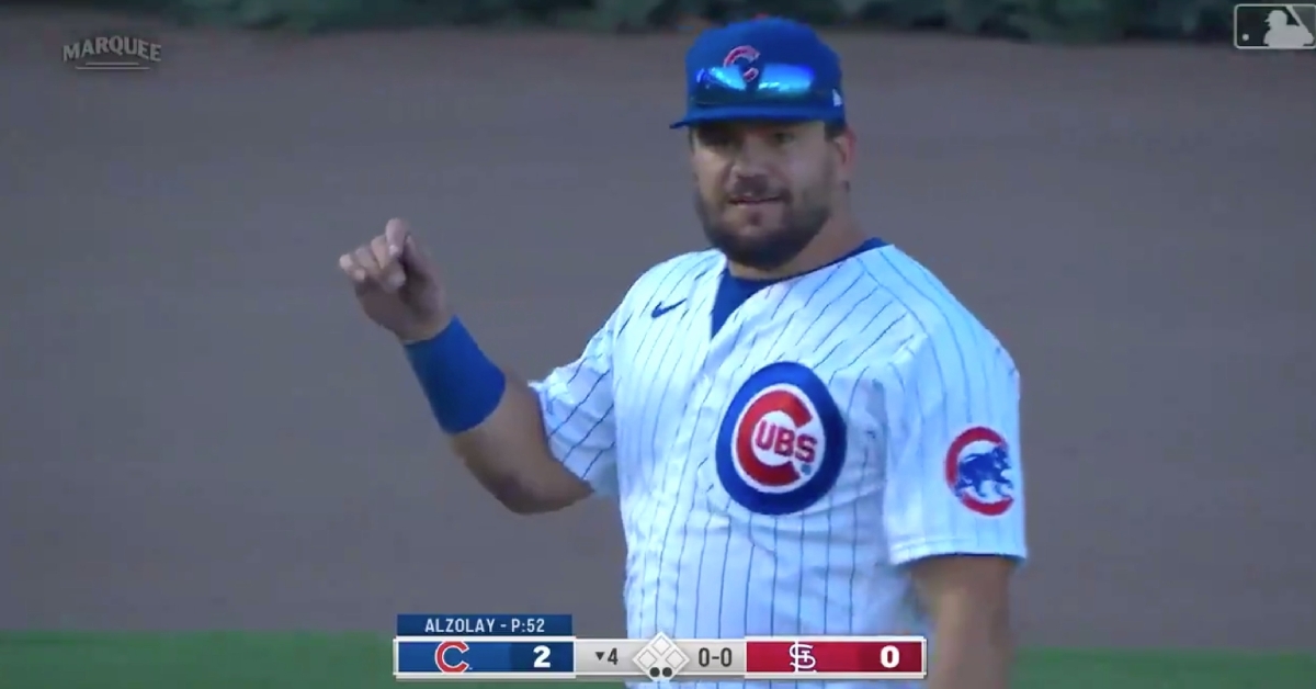 Kyle Schwarber reminded Matt Carpenter of how great of an arm he has when he gunned Carpenter down from left field.