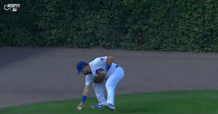 Kyle Schwarber was slow to field a ball in left field, and David Ross likely removed him from the game because of it.