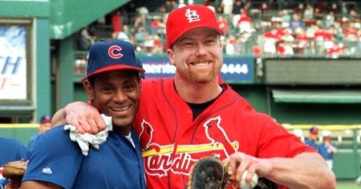 Slammin' Sammy and Big Mac share a moment during their home run chase