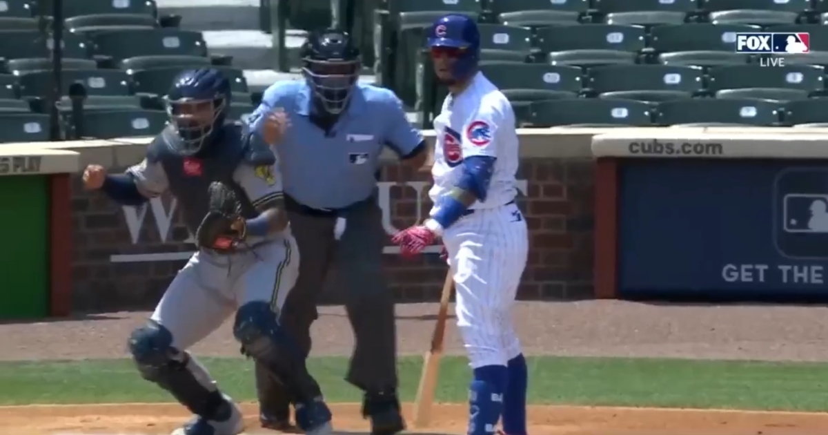 Javier Baez was quite emotional after getting hit by a 96-mph pitch. (Credit: Rick Scuteri-USA TODAY Sports)