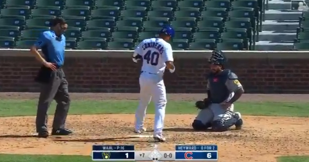 Willson Contreras went yard in a major way on Sunday. (Credit: Patrick Gorski-USA TODAY Sports)