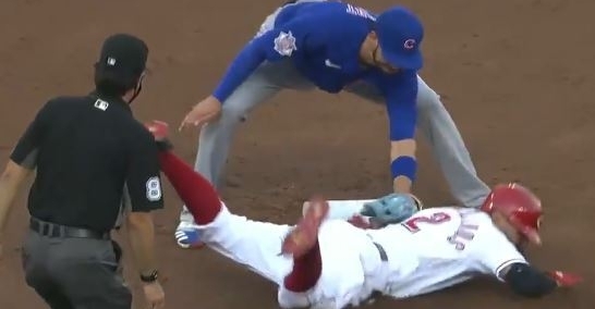 Nicholas Castellanos tried to steal on the Cubs and failed miserably. (Credit: David Kohl-USA TODAY Sports)