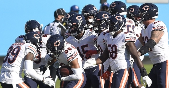 Bears defense celebrates against Panthers (Bob Donnan - USA Today Sports)