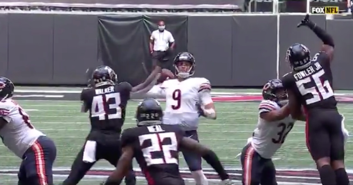 Nick Foles threw three touchdown passes after taking over for Mitchell Trubisky in the second half.