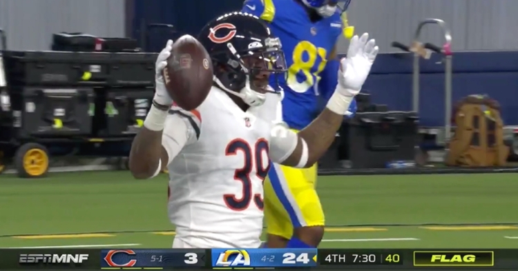Eddie Jackson recovered a fumble and returned it eight yards to the end zone for a touchdown.