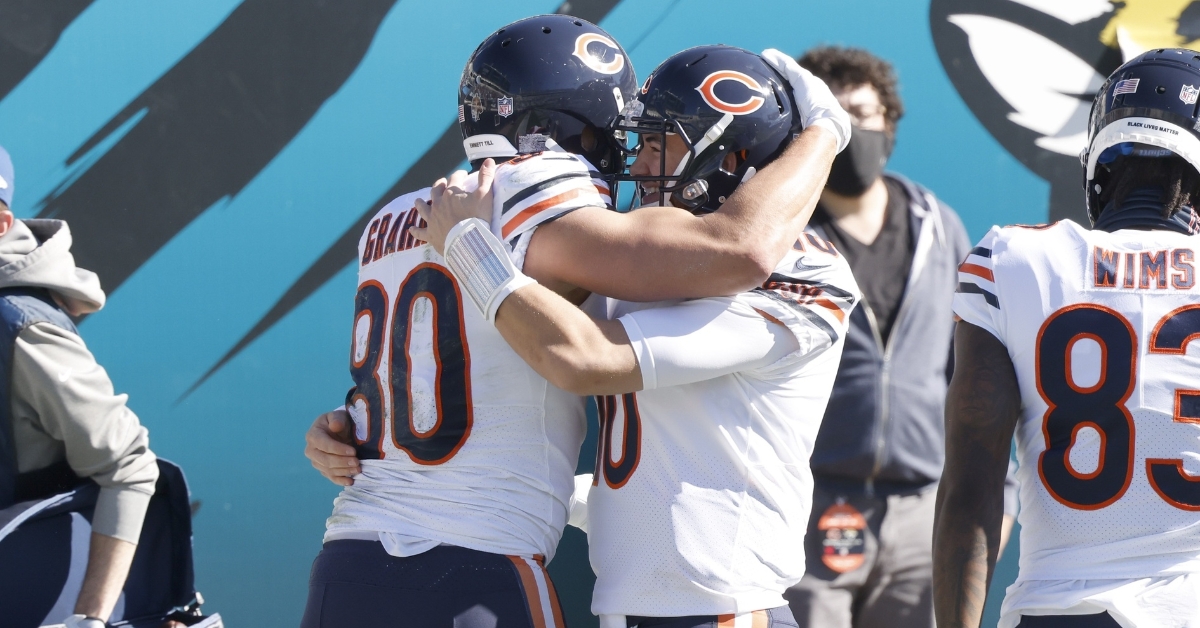 Trubisky and Graham celebrate after a score (Reinhold Matay - USA Today Sports)