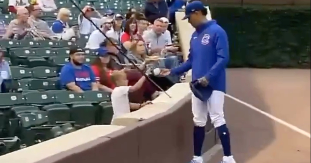 Prior to Thursday's game at Wrigley Field, Cubs starter Adbert Alzolay gifted a young fan with a special souvenir.