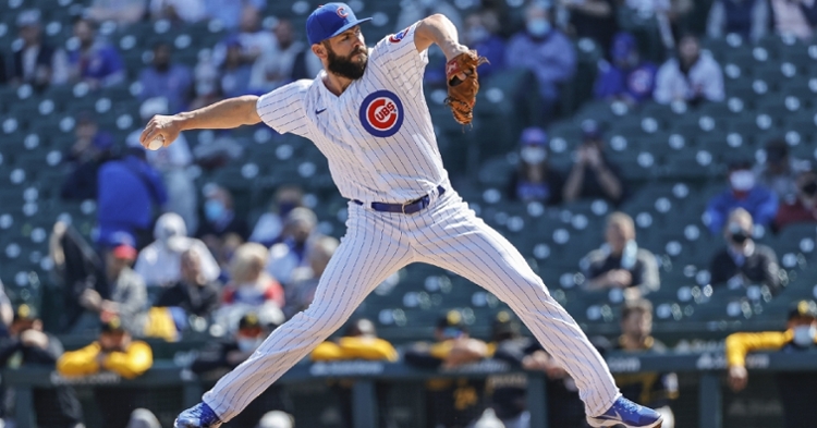 Jake Arrieta, once an ace for the Cubs, showed out in his first start with the North Siders since 2017. (Credit: Kamil Krzaczynski-USA TODAY Sports)