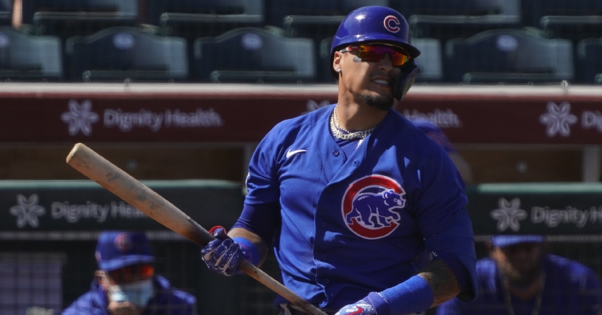 Cubs shortstop Javier Baez was scratched from Wednesday's starting lineup because of a right thumb sprain. (Credit: Rick Scuteri-USA TODAY Sports)
