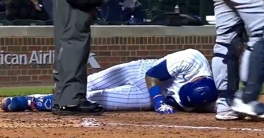 Javier Baez dropped to the dirt in excruciating pain after getting beaned.