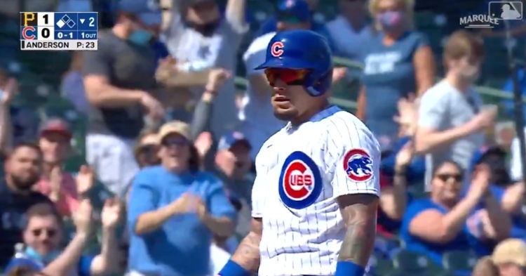 Javier Baez stole two bases in the same inning and then scored on a bloop single.