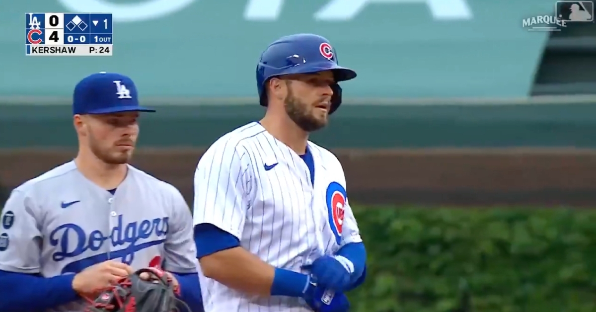 David Bote placed the Dodgers in an early bind by slugging a three-run double in the first inning. 