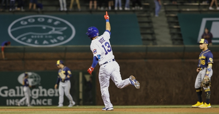 The Cubs powered out three home runs in the bottom of the fourth, including a solo shot by David Bote. (Credit: Kamil Krzaczynski-USA TODAY Sports)