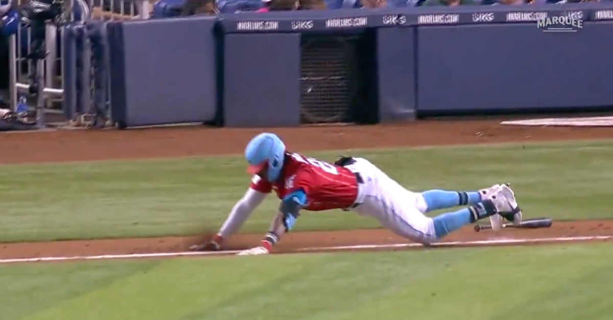 Lewis Brinson's bat enacted revenge after being violently thrown down by a frustrated Brinson.