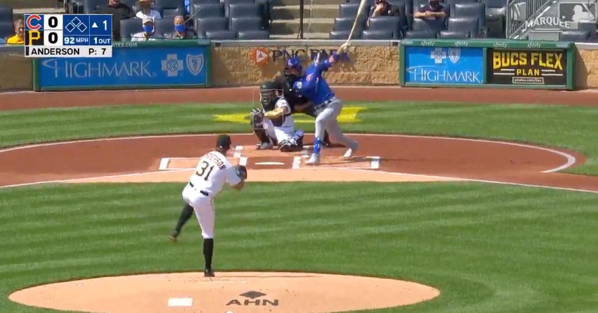 Kris Bryant drove a 91-mph four-seamer out to straightaway center field.