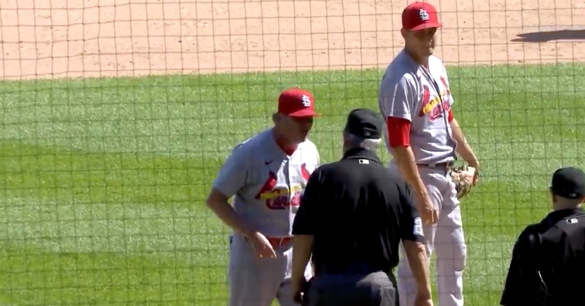 Joe West forced Giovanny Gallegos to change his hat before he started pitching, and Mike Shildt did not take kindly to that.
