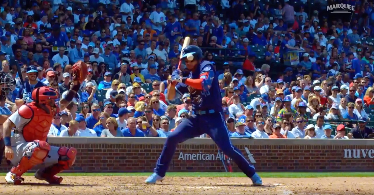 Willson Contreras somehow avoided being injured when a 98-mph pitch knocked his batting helmet off.