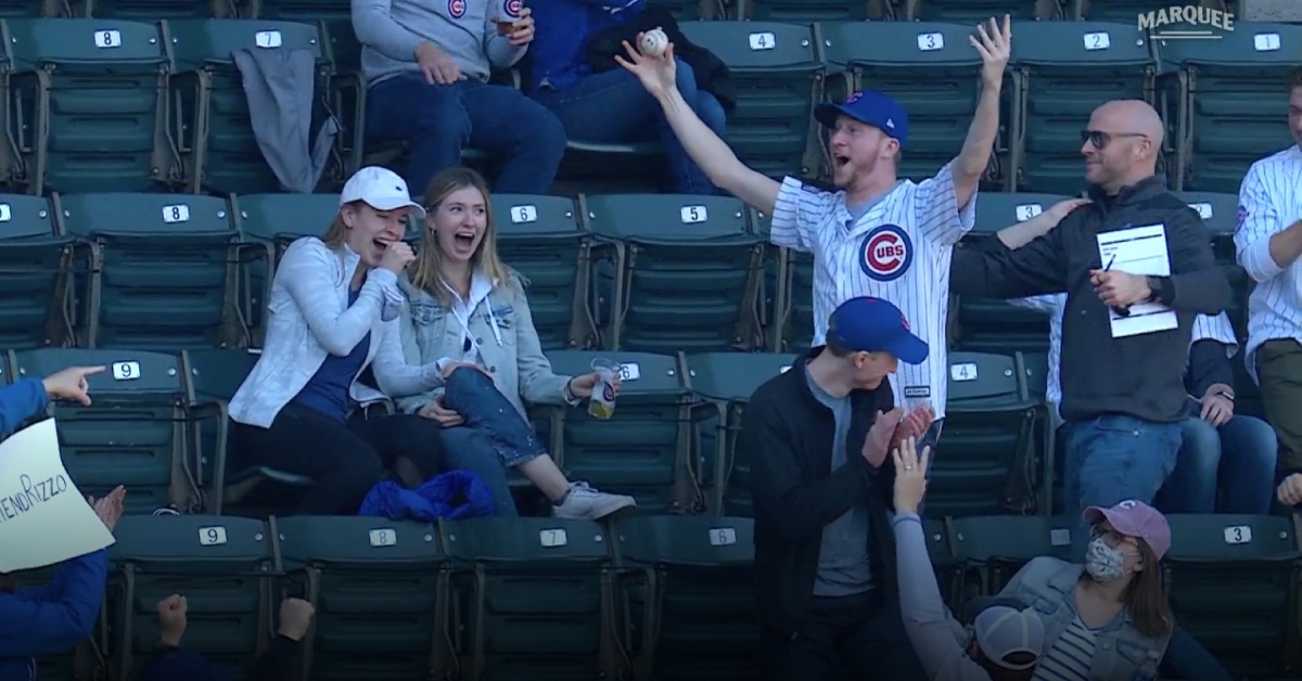 A Cubs fan made an awesome catch in the seats, snagging a foul ball hit by Joc Pederson.