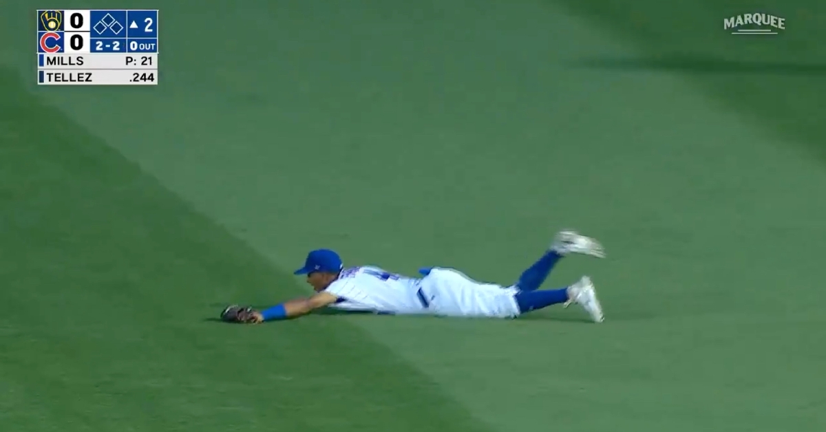 Johneshwy Fargas laid out and hauled in a stellar diving catch in right field to rob the Brewers of a leadoff hit.