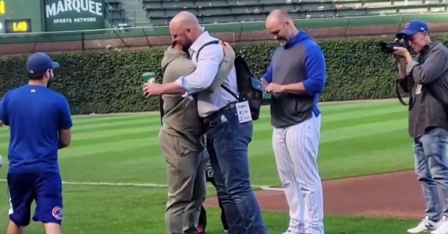 Contreras hugs Lester after getting a new Rolex