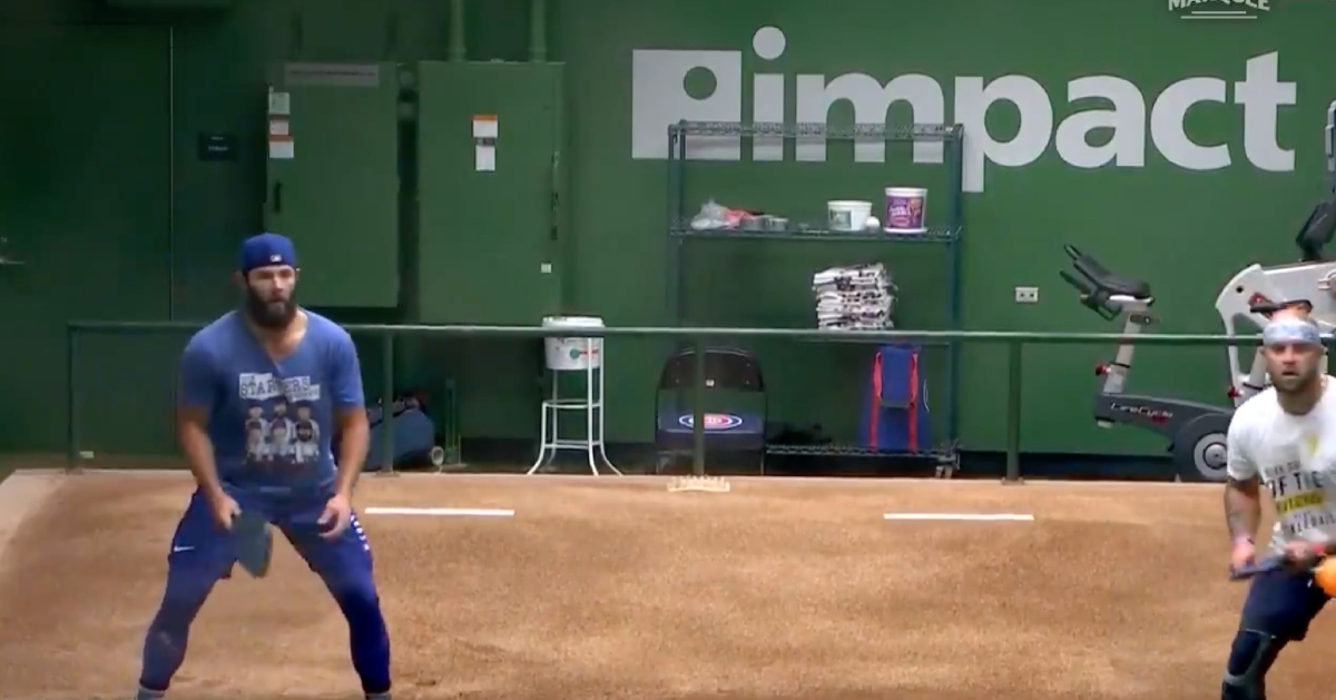 Jake Arrieta and Mike Napoli were partners for what appeared to be an intense pickleball battle.