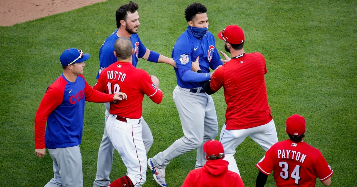 Benches cleared after Garrett taunted the Cubs (Meg Vogel -  USA Today Sports)