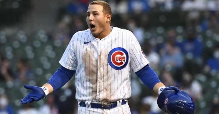 Anthony Rizzo's frustration over a correct strike-three call that did not go his way sums up a frustrating loss for Chicago. (Credit: Matt Marton-USA TODAY Sports)