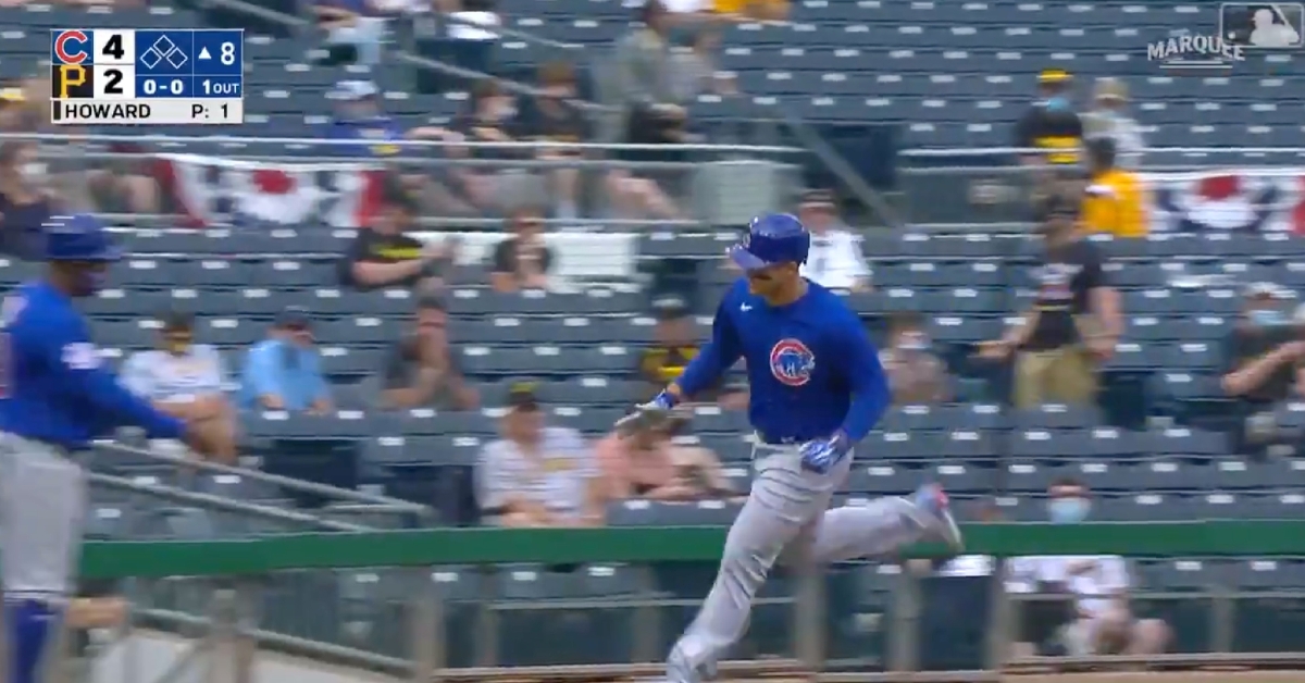 Anthony Rizzo's first home run of the season was lined out of PNC Park in a flash.