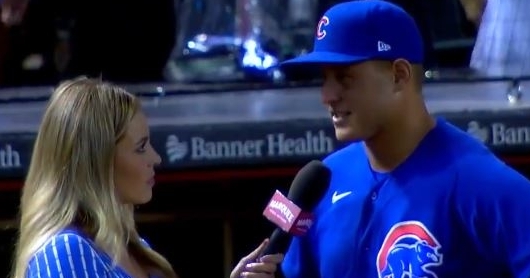WATCH: Anthony Rizzo reacts to being No. 6 on Cubs all-time home run list