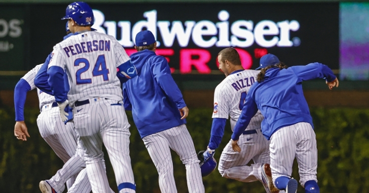 The Cubs celebrated after the sweep of the Dodgers (Kamil Krzaczynski - USA Today Sports)