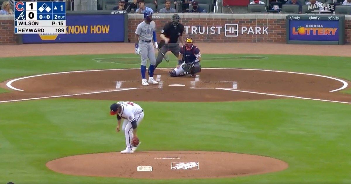 Braves righty Bryse Wilson stumbled on the mound, with the gaffe resulting in a run-scoring balk.