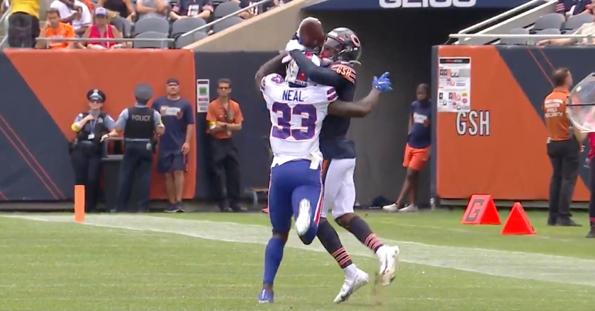 Bills cornerback Siran Neal could not prevent Bears wideout Rodney Adams from making a remarkable catch.