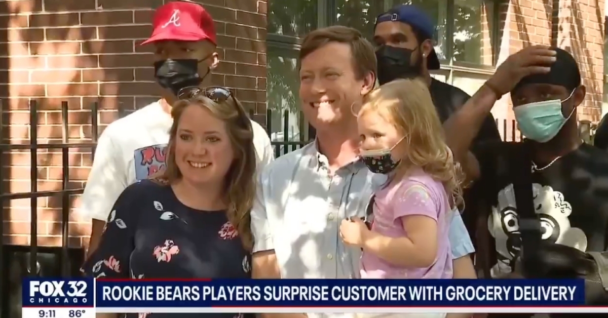 Adam Lindgren and his family were the lucky recipients of a surprise visit from Justin Fields and other Bears rookies.