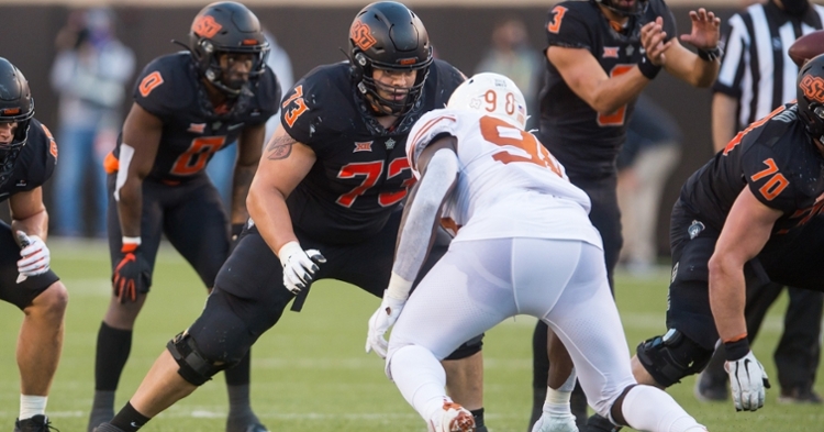 Former Oklahoma State offensive tackle Teven Jenkins was drafted by the Bears early in the second round. (Credit: Brett Rojo-USA TODAY Sports)