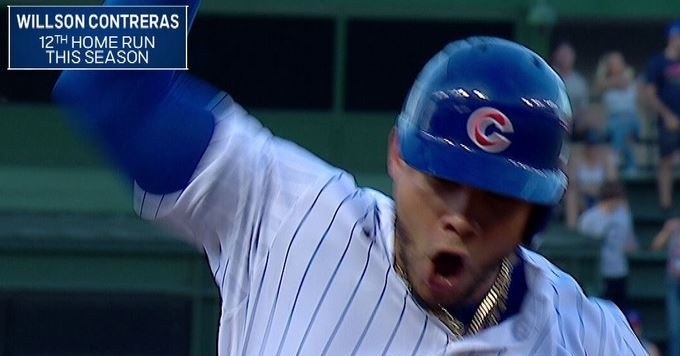Contreras has all three RBIs so far in the game for the Cubbies