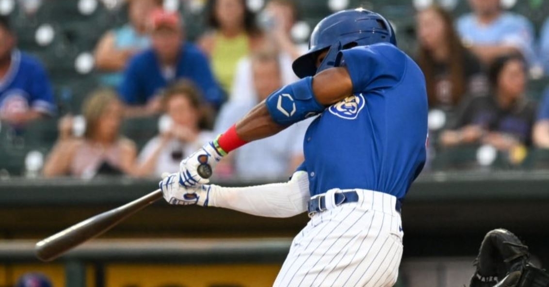 Crook smacks two homers in blowout win (Photo via Iowa Cubs)