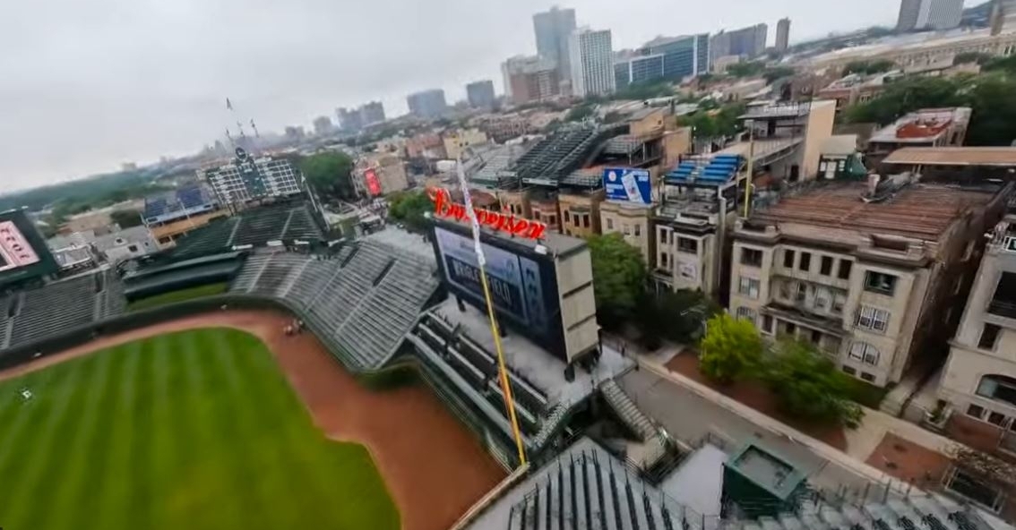 Cool aerial views above Wrigley Field and surrounding areas
