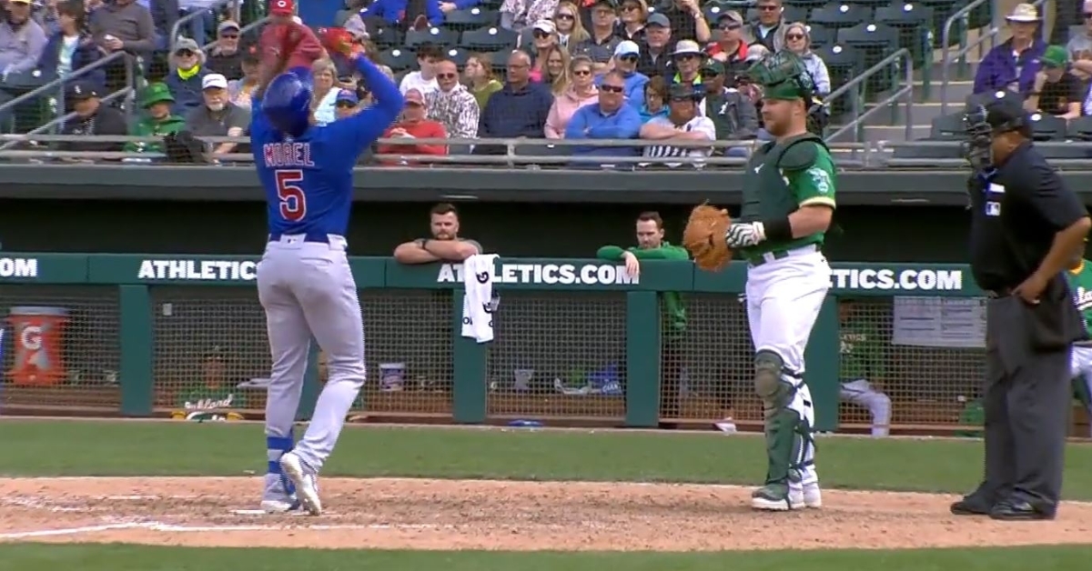 Morel homered on a fly ball to left field against the A's